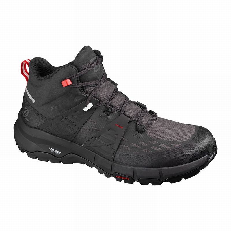 Salomon Israel ODYSSEY MID GTX - Mens Hiking Shoes - Black/Red (EZGD-28605)